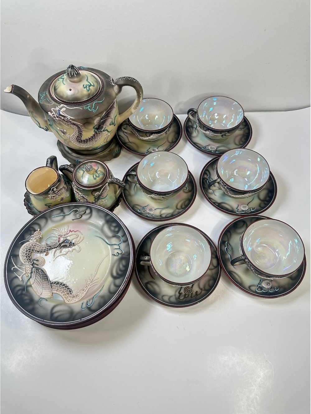 25 Pc Vintage MCM Moriage Dragonware Lustreware Porcelain Tea Set Japan